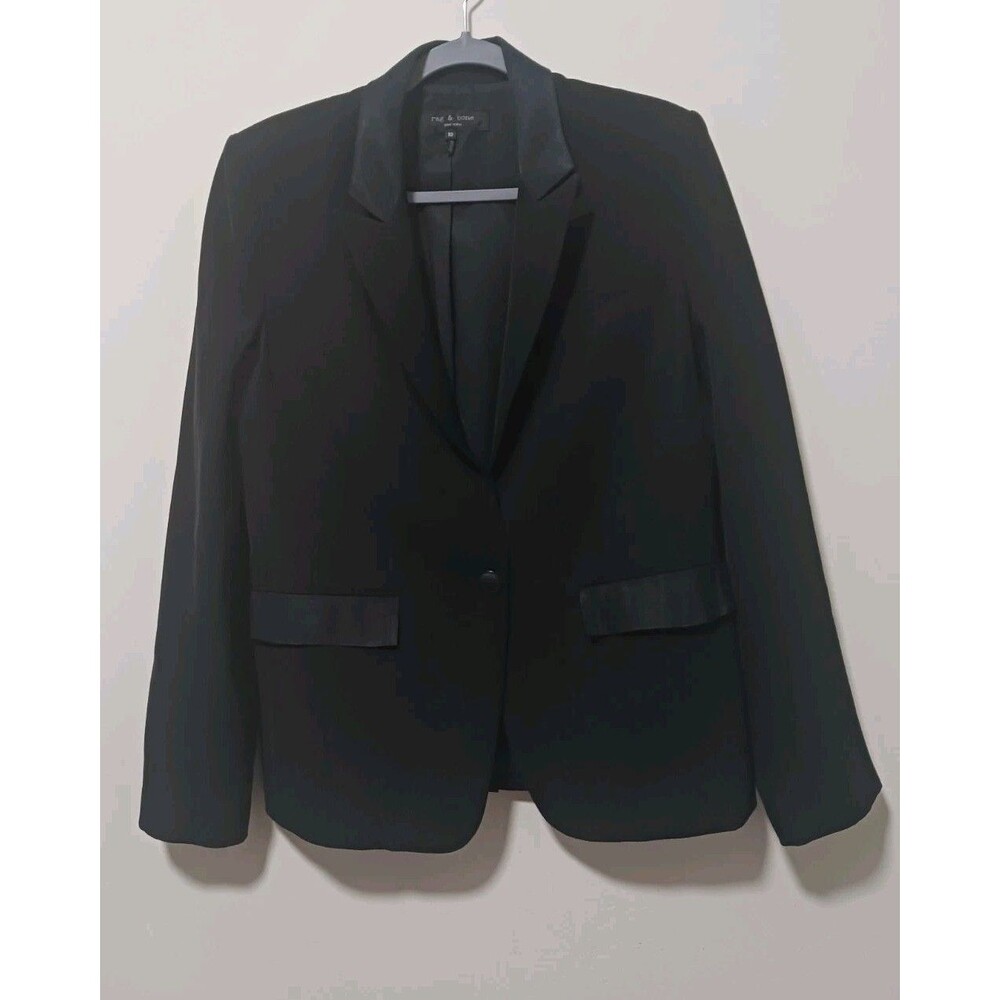 Rag &‎ Bone Blazer Women Size 10 Black Tailored One Button Career Jacket Classic